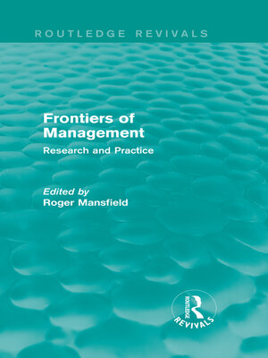 cover image of Frontiers of Management (Routledge Revivals)